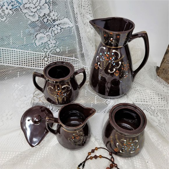 Japanese Moriage Redware Tea Set, Coffee Set Vintage - Picture 7 of 9